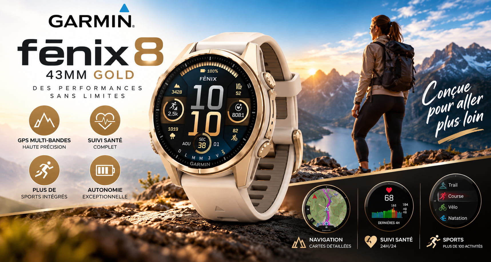 Montre Connectée Garmin fēnix 8 43 mm / Gold